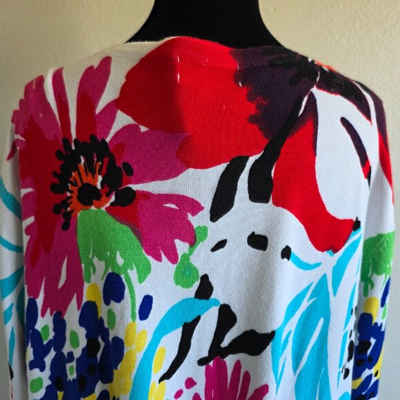 NEW Joseph A Sweater Cardigan Button Soft Artsy Floral Colorful Plus Size 1X - Picture 6 of 8